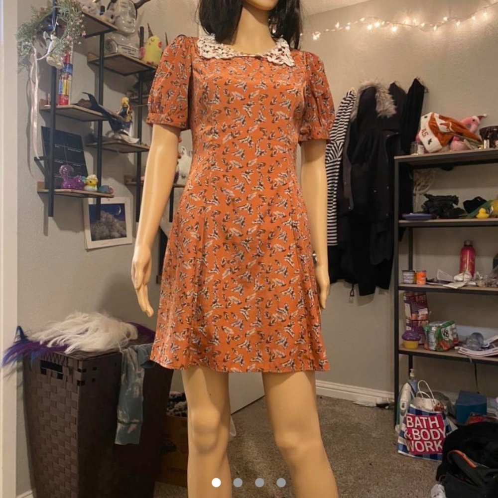 Vintage orange collard babydoll mini dress